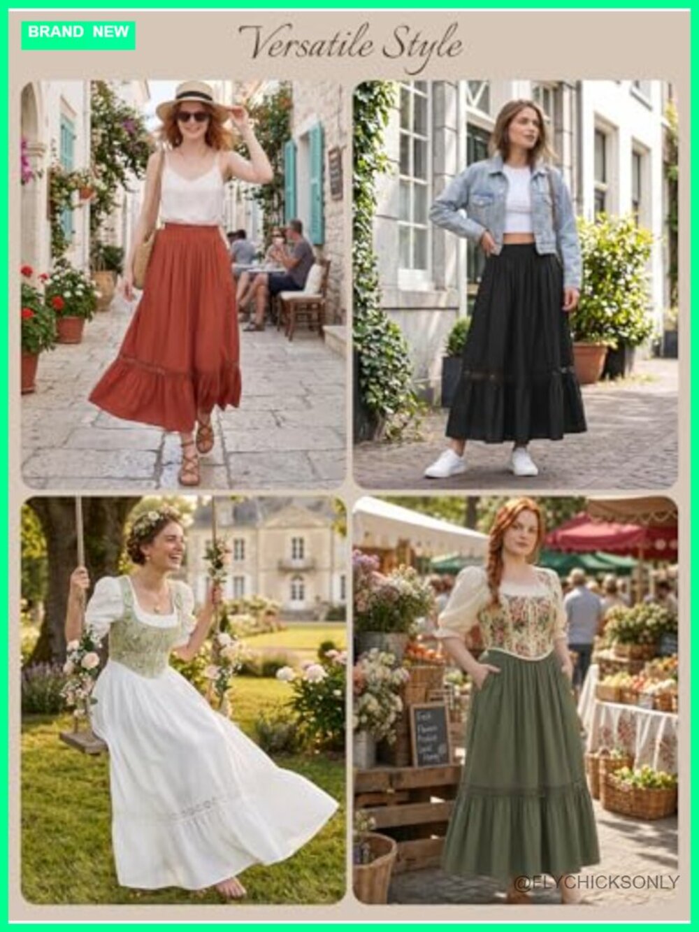 Boho Tiered Maxi Skirt with Pockets High Waisted Lace Flowy Renaissance Fairy - Picture 5 of 6